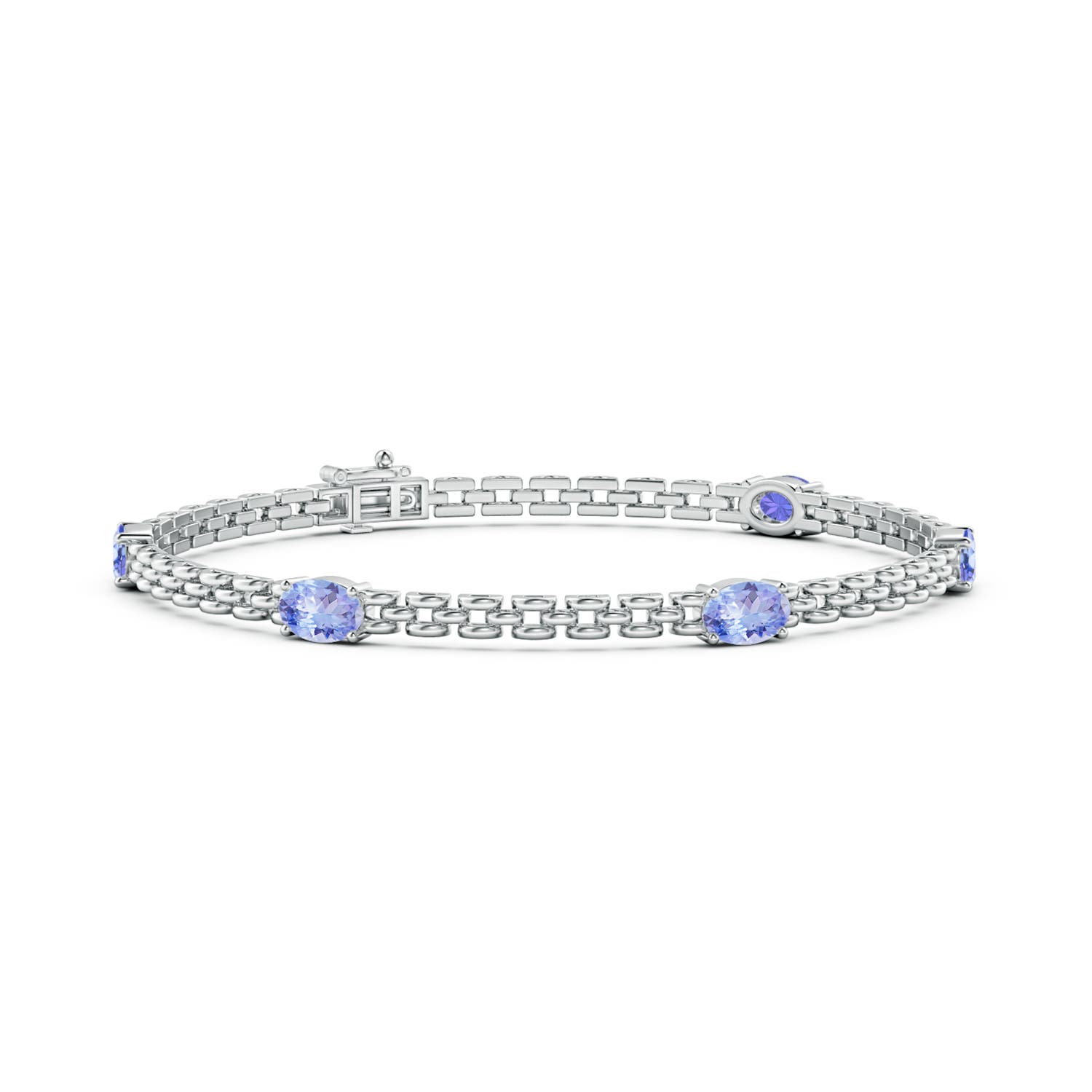 Angara 2.5 Carats Five Stone Oval Tanzanite Station Link Bracelet in 14K White Gold