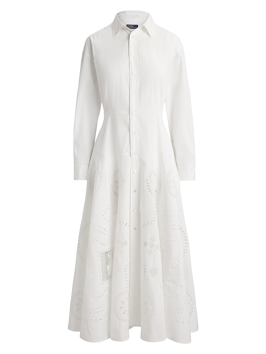 Women's Cotton Eyelet Shirtdress - White