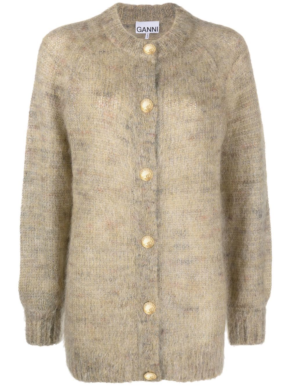 Brushed-effect crew-neck cardigan - Yellow