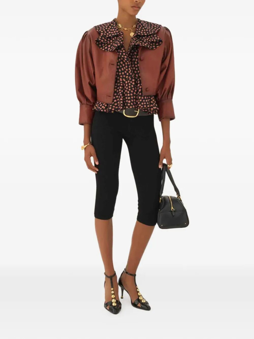 Cropped Collarless Jacket In PlongÉ Nappa Leather