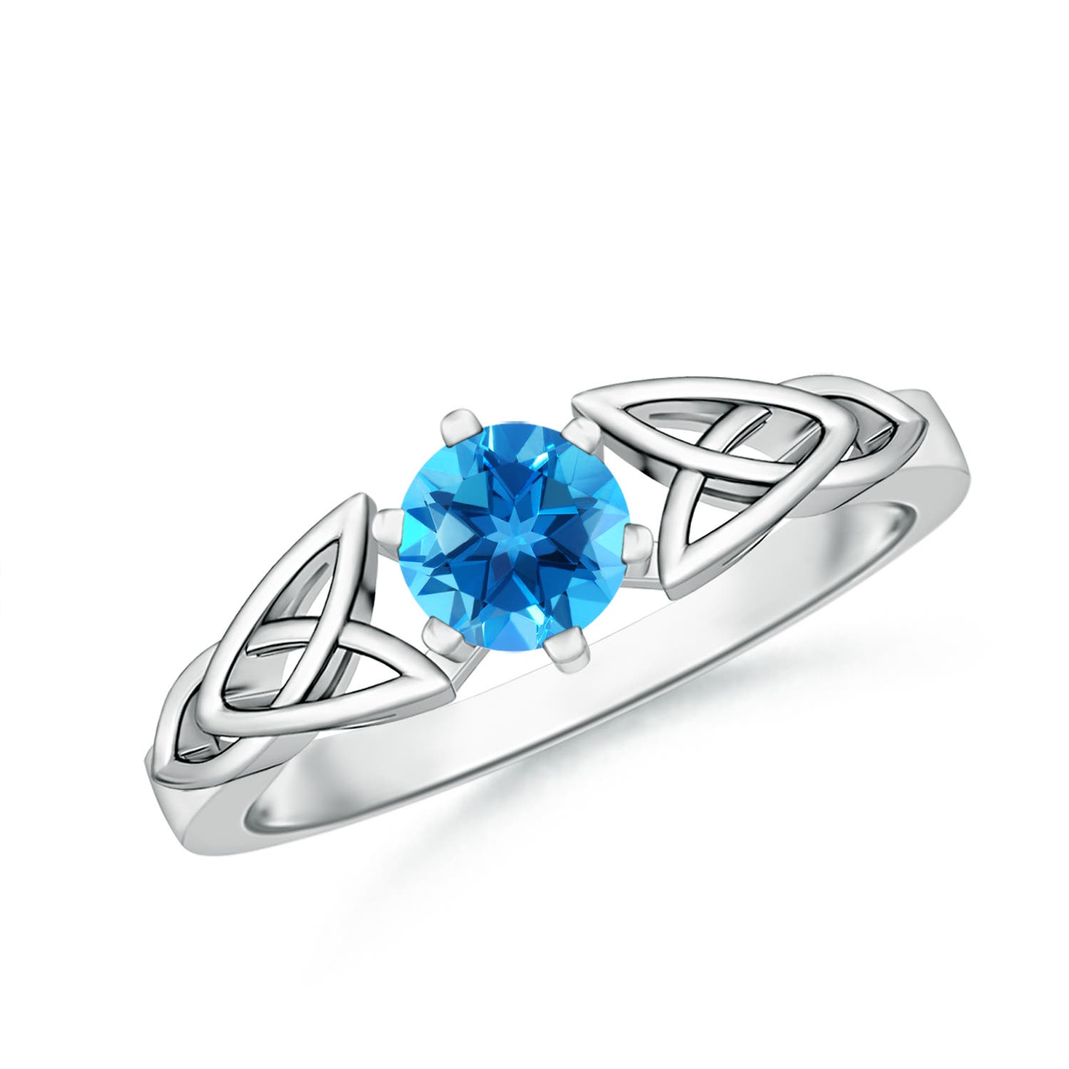 Angara 0.6 Carat Solitaire Round Swiss Blue Topaz Celtic Knot Ring in Platinum