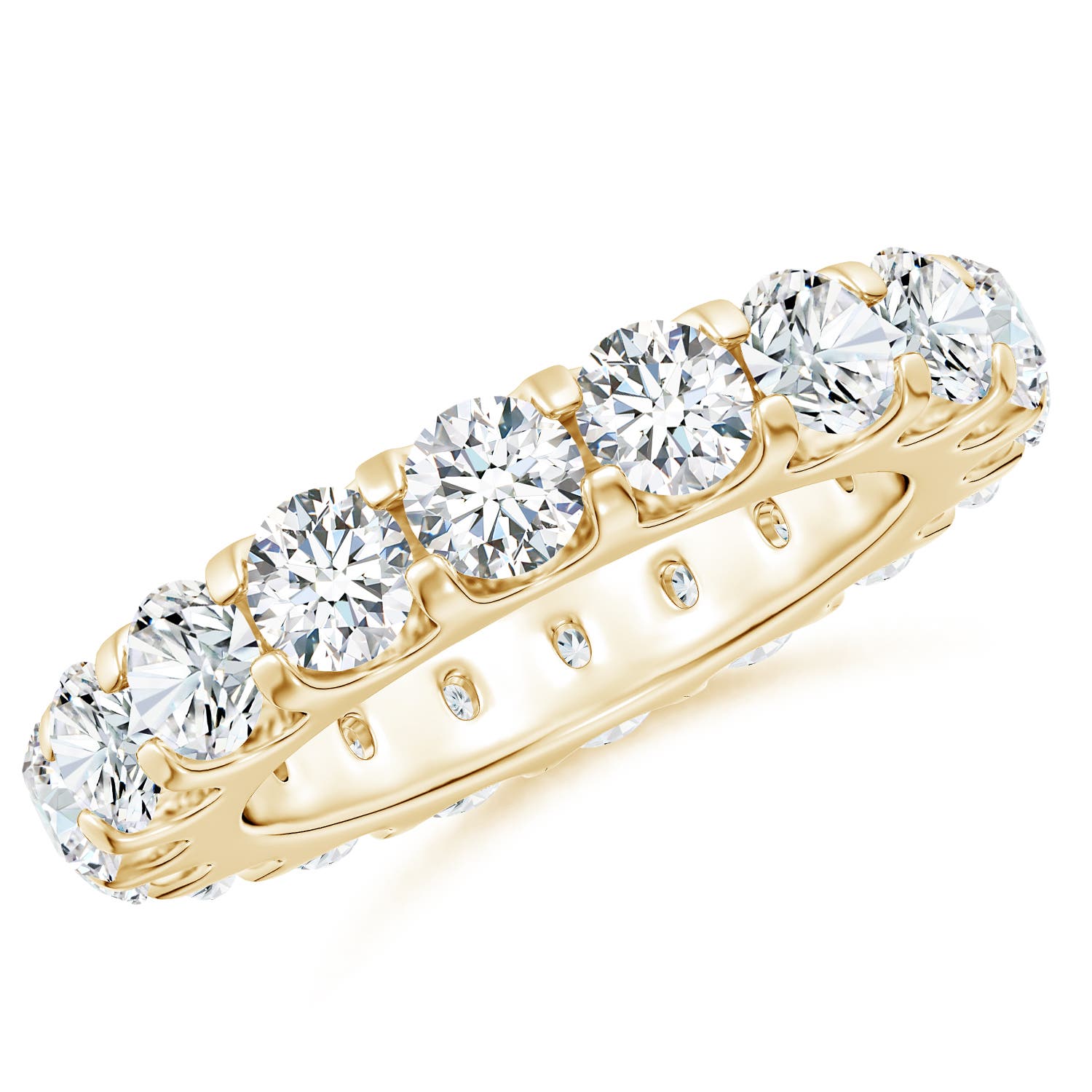 Angara 4.14 Carats Shared Prong-Set Diamond Eternity Wedding Band for Her in 14K Yellow Gold