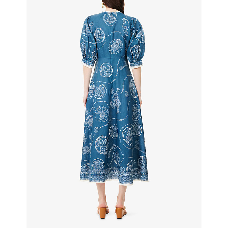 Womens Lucky Short-Sleeve Linen Midi Dress