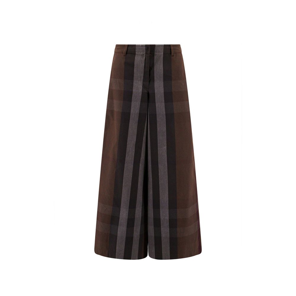 Striped Cotton-Blend Trousers — Brown