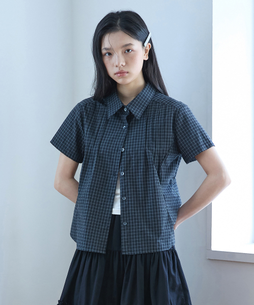 W PINTUCK CHECK HALF SHIRTS