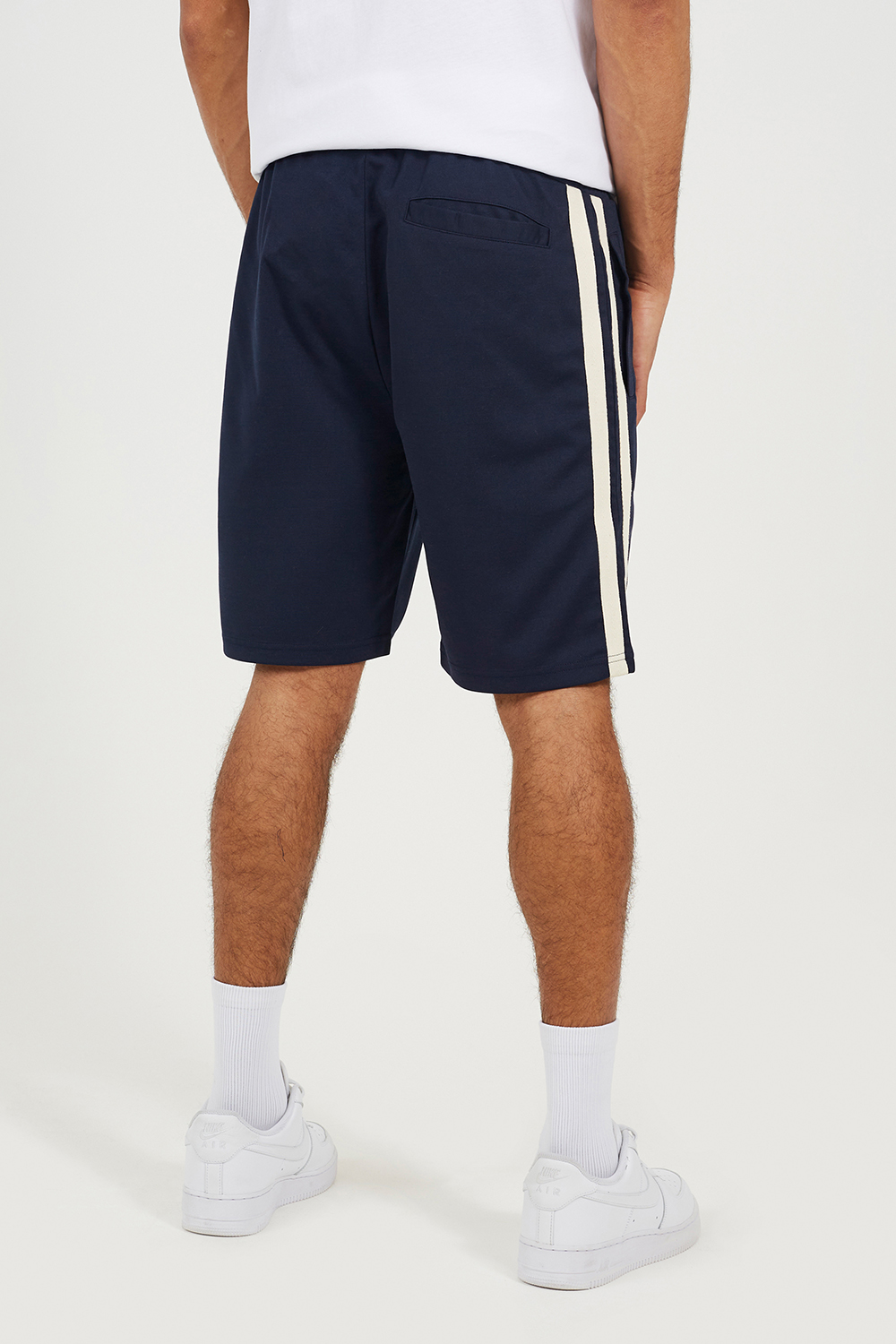 Brave Soul Mens Navy Double Side Stripe Jersey Shorts - X-Large