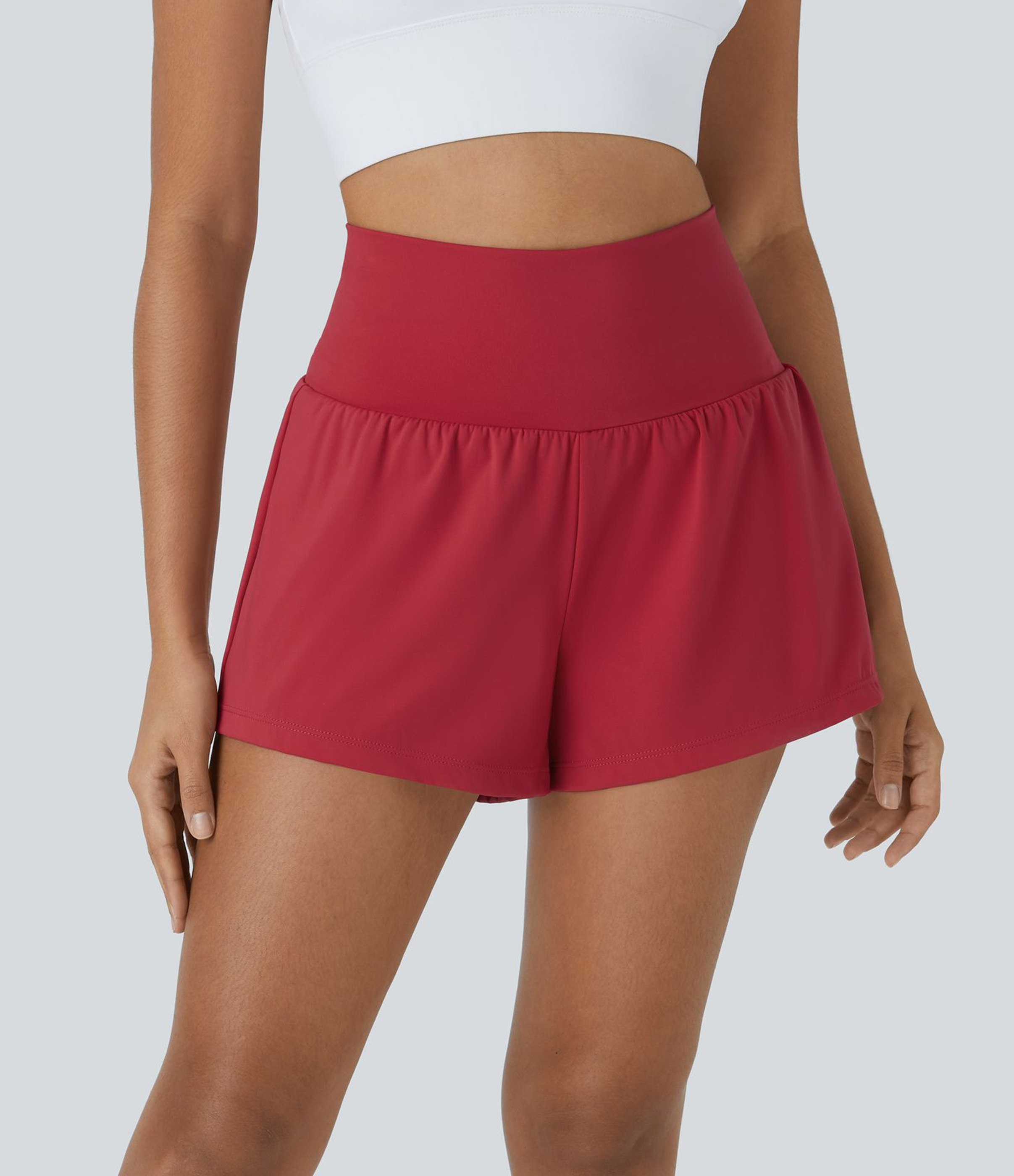SoftlyZero™ Airy Super High Waisted 2-in-1 Cool Touch Yoga Shorts with Pockets Gym Short - Winterberry