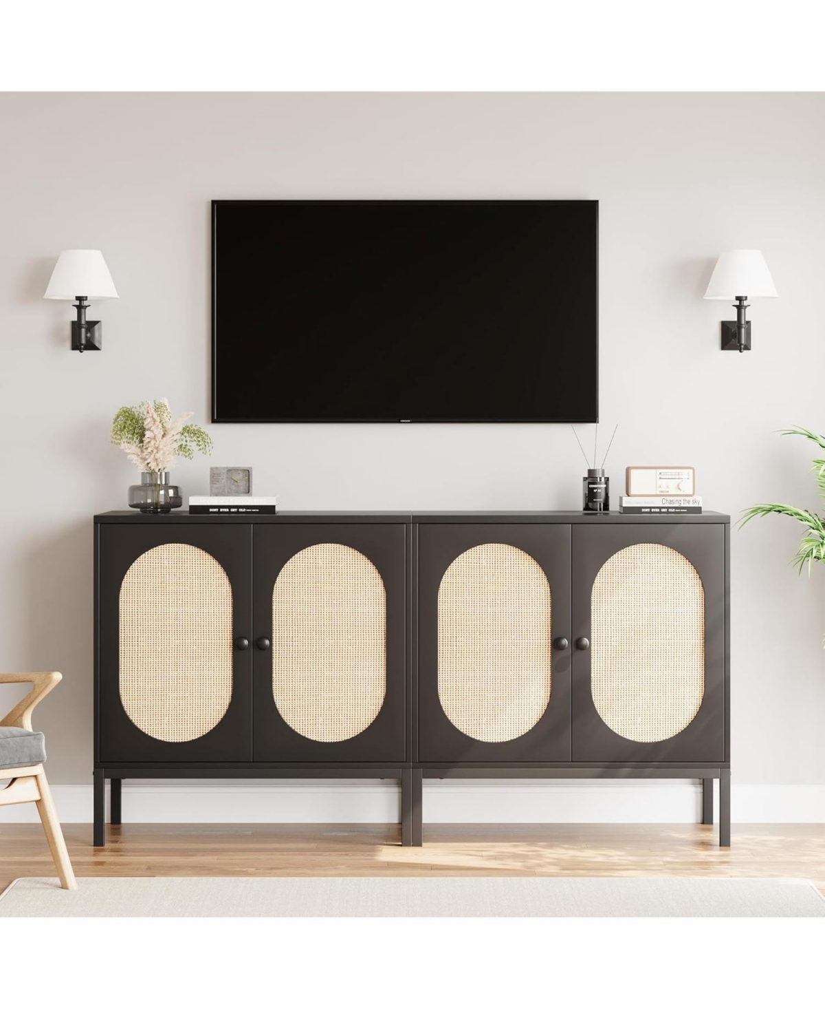 "Set of 2 Buffet Cabinets with Fluted Glass Doors, Modern Accent Storage Sideboard, 31.5"" Console Cabinet for Dining Room, Living Room, Entryway"