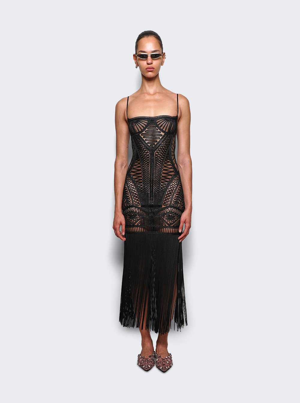 Embroidered Tulle Midi Dress