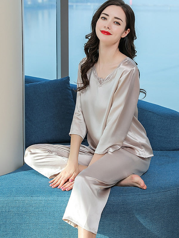 Laced Pure Silk Pajamas Set