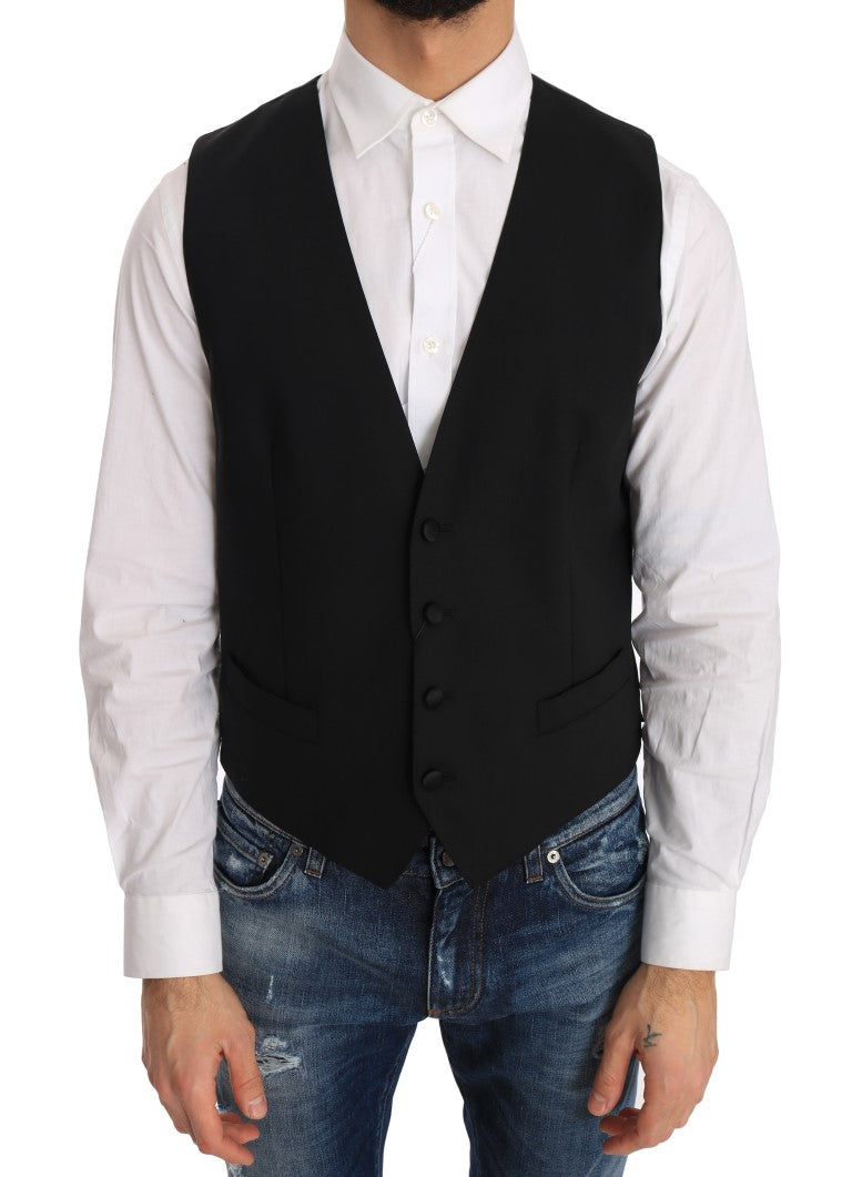 Wool-Silk Formal Vest — Black