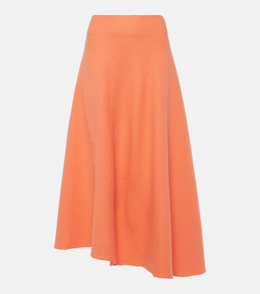 High-rise asymmetric wool midi skirt