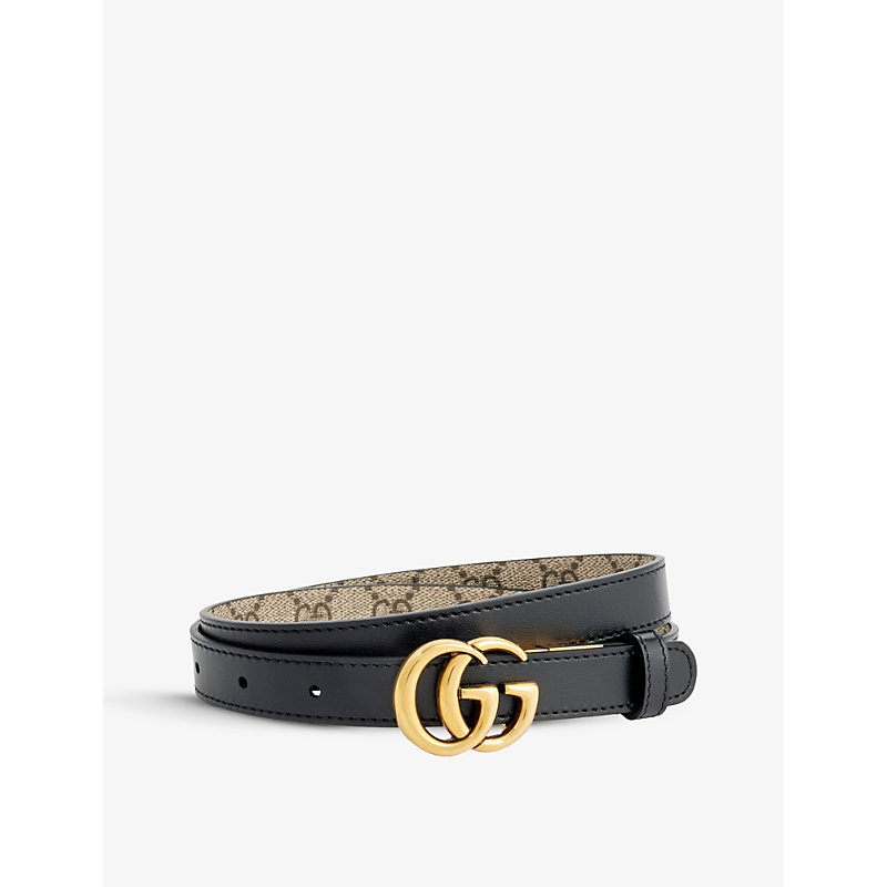 Womens Be Ebony/nero Reversible Logo-buckle Leather Belt