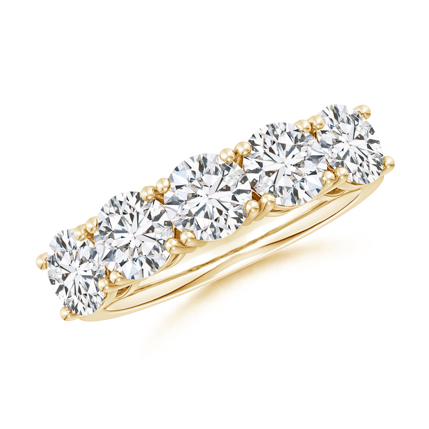 Angara 3.15 Carats Prong-Set Round Diamond Five Stone Wedding Ring in 18K Yellow Gold