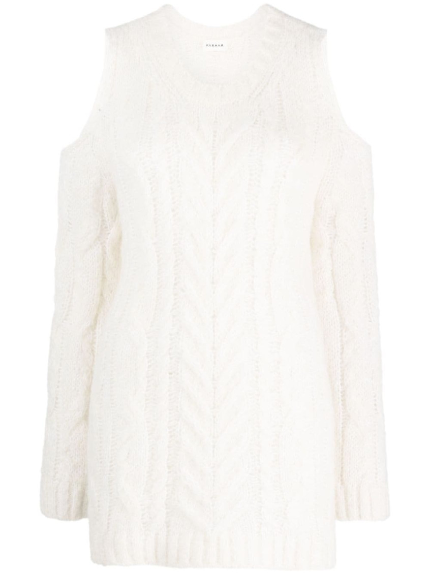 White Off-shoulder Crochet Jumper