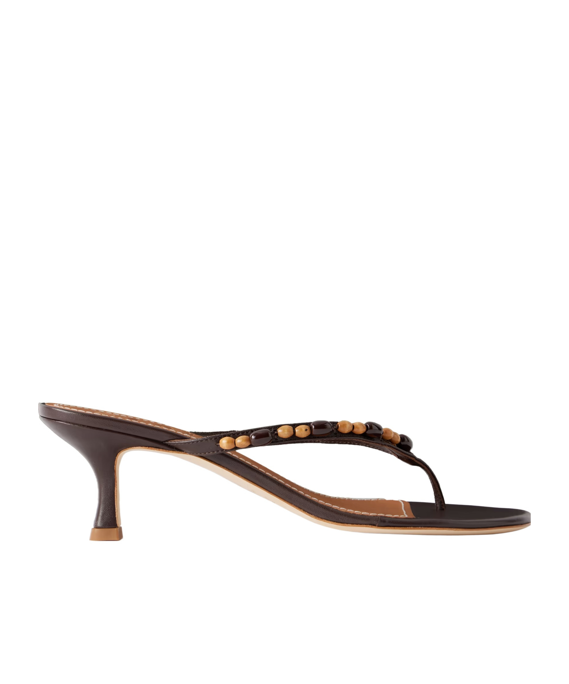 Bead-embellished leather thong sandals