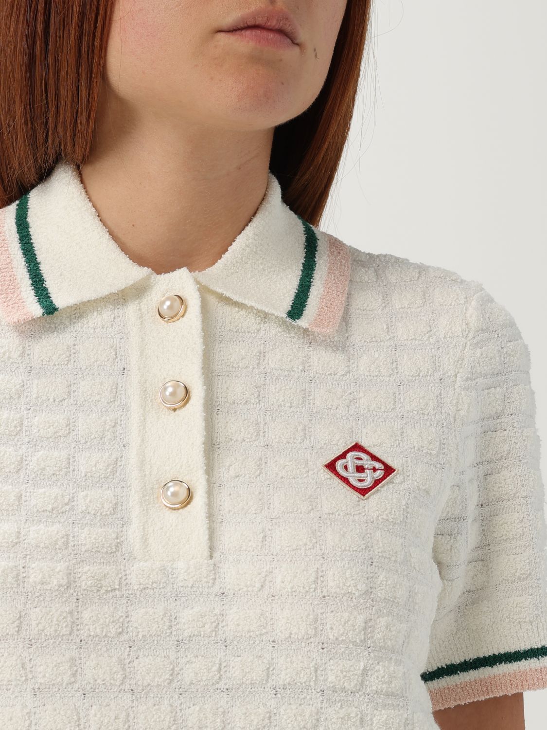 Textured-knit polo dress - White