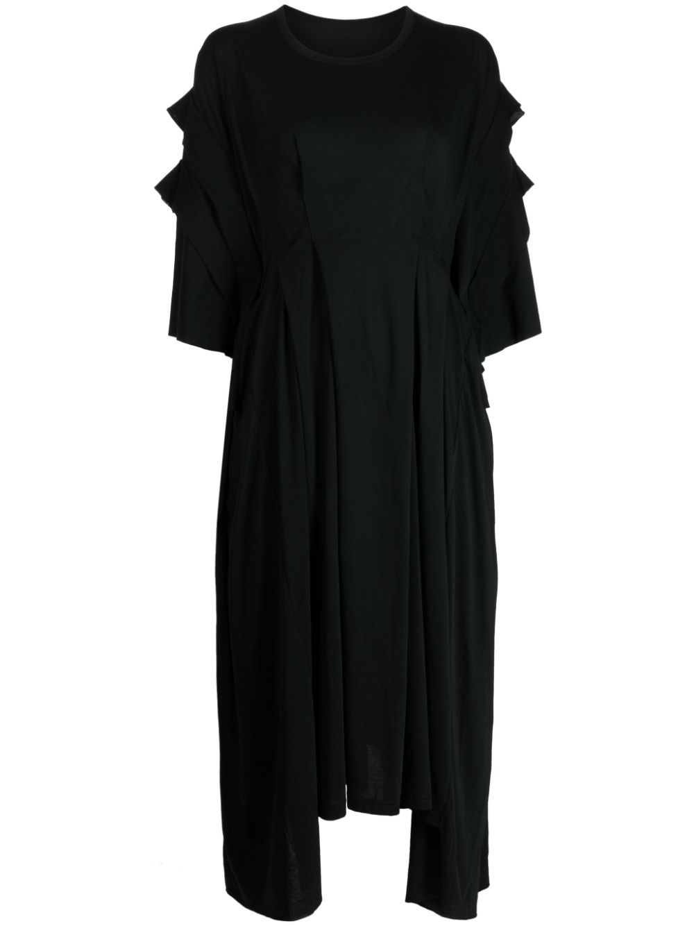 Drape-detail layered midi dress - Black