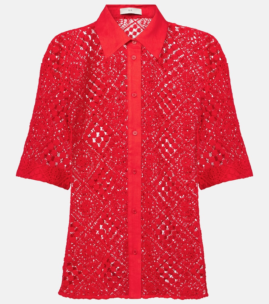 Rayure cotton-blend crochet shirt
