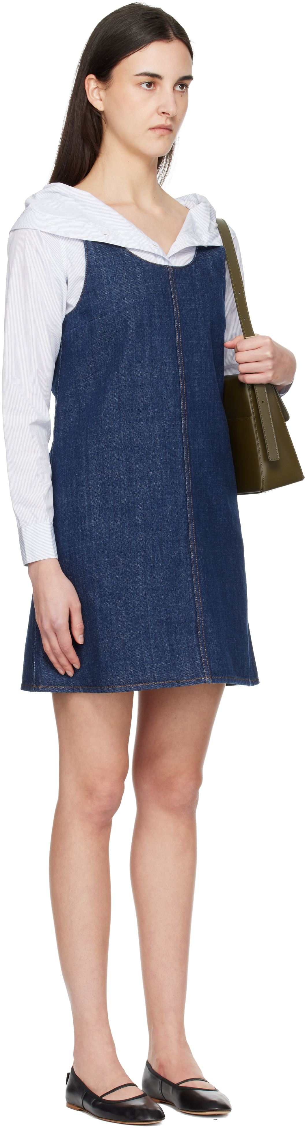 Blue Cotton Short Strapped Denim Minidress