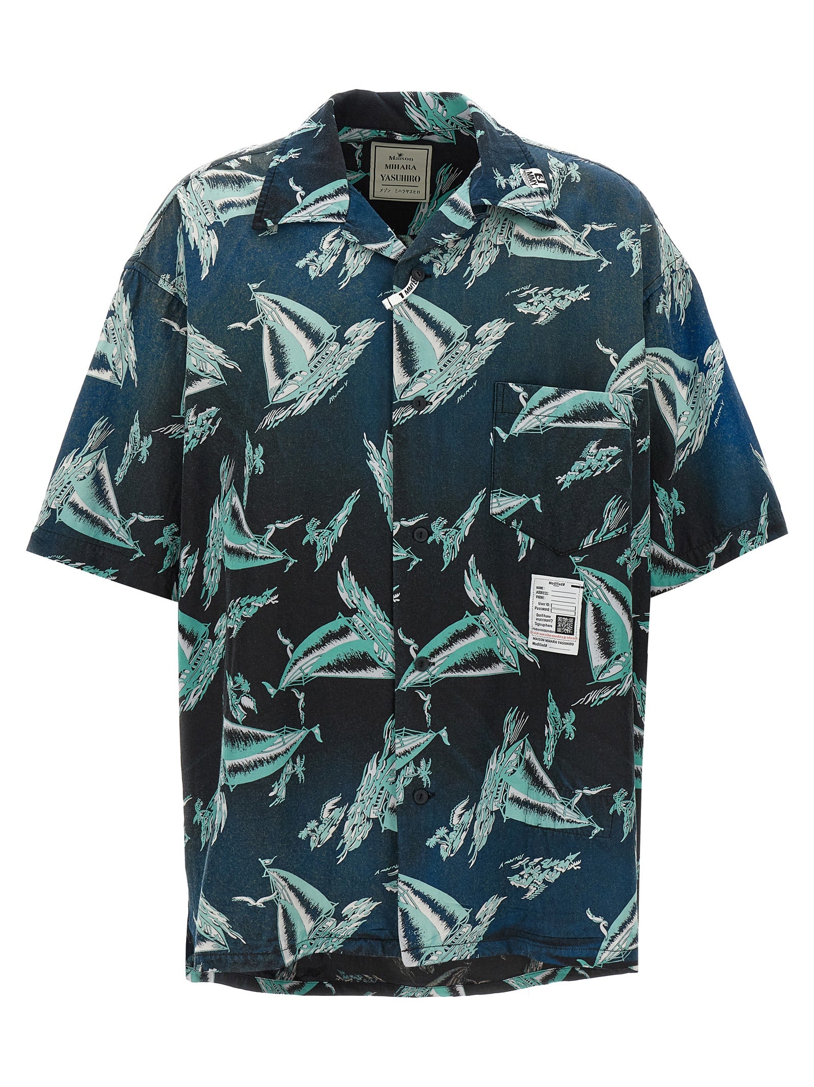 Sailboat-Print Rayon Shirt — Navy