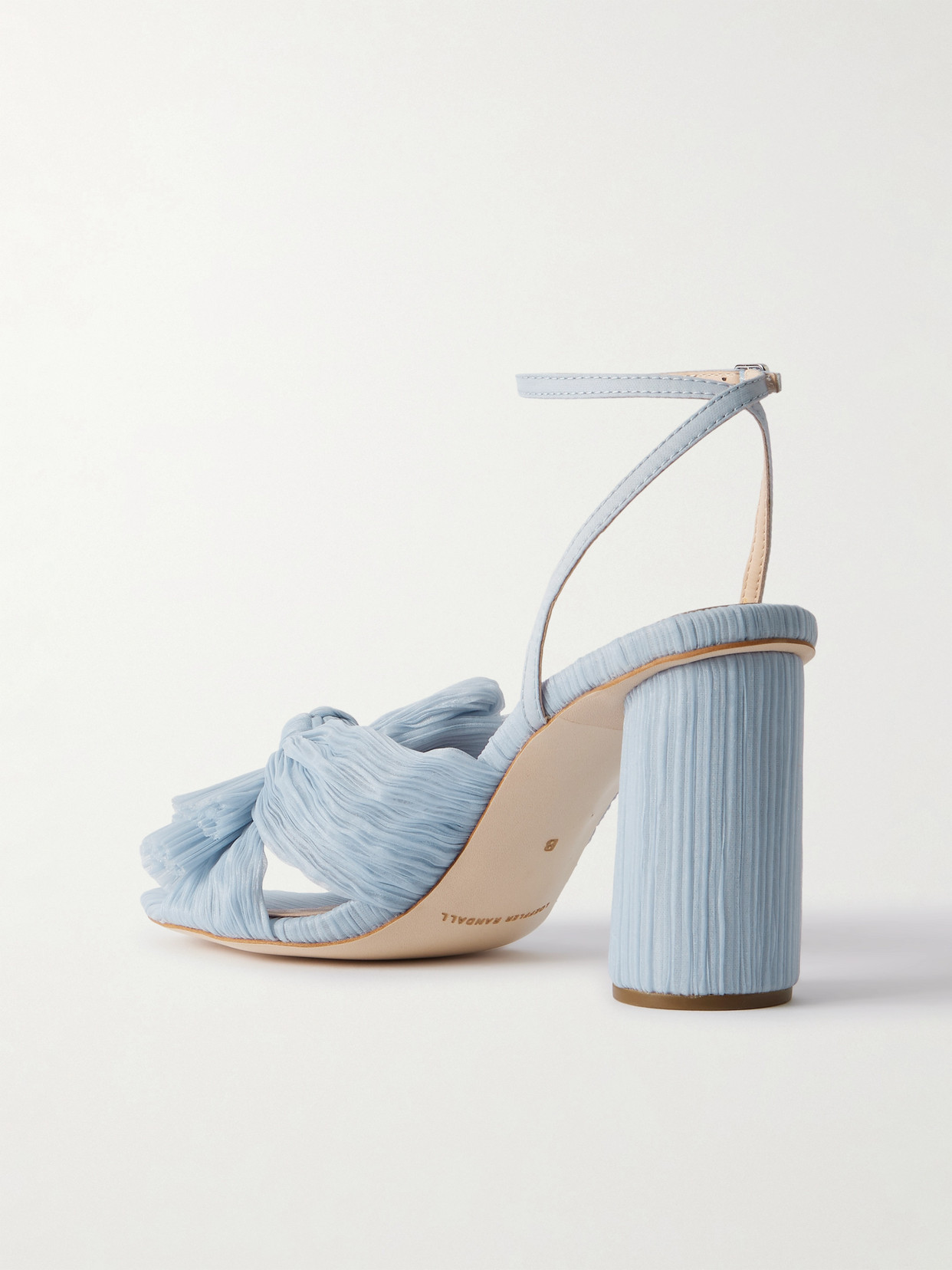 Camellia Bow-embellished Plissé-organza Sandals - Blue
