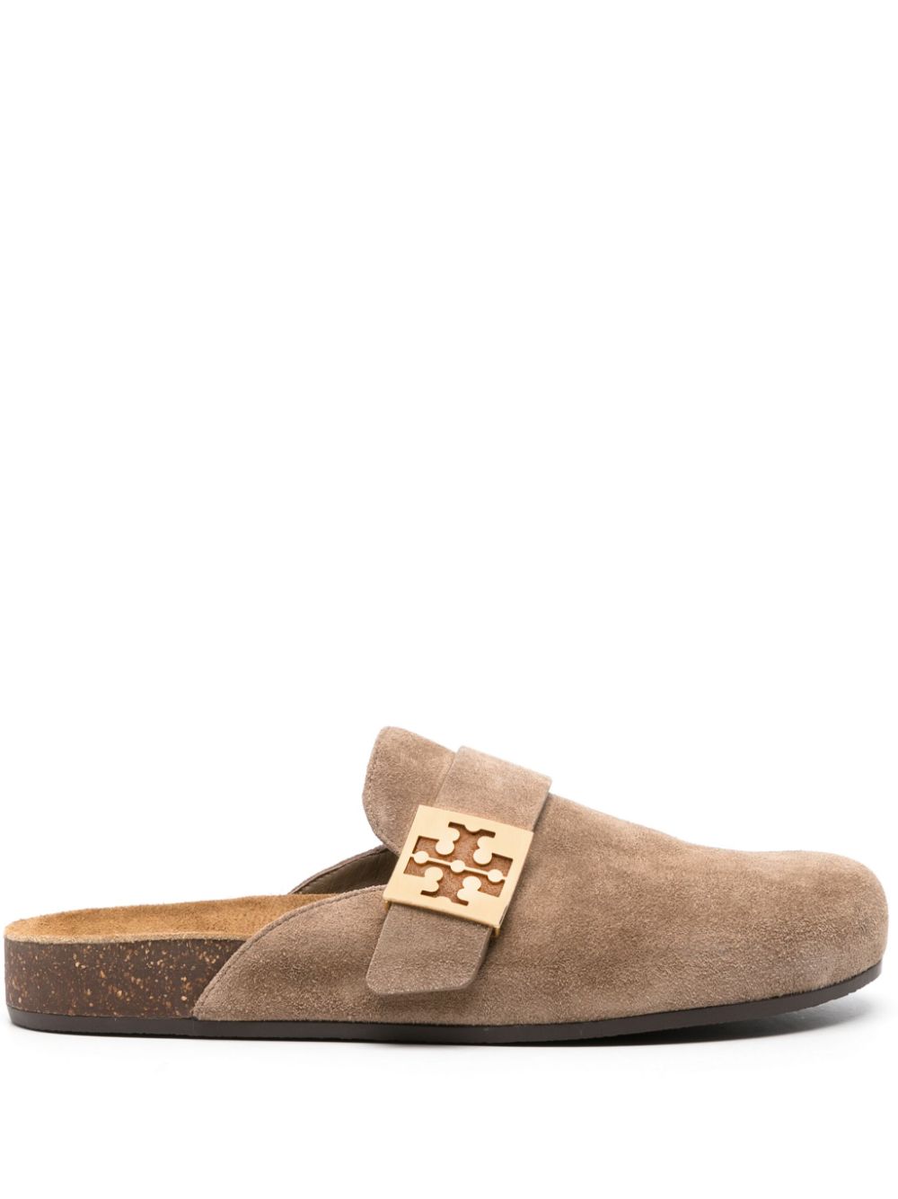 Logo-plaque suede mules - Brown
