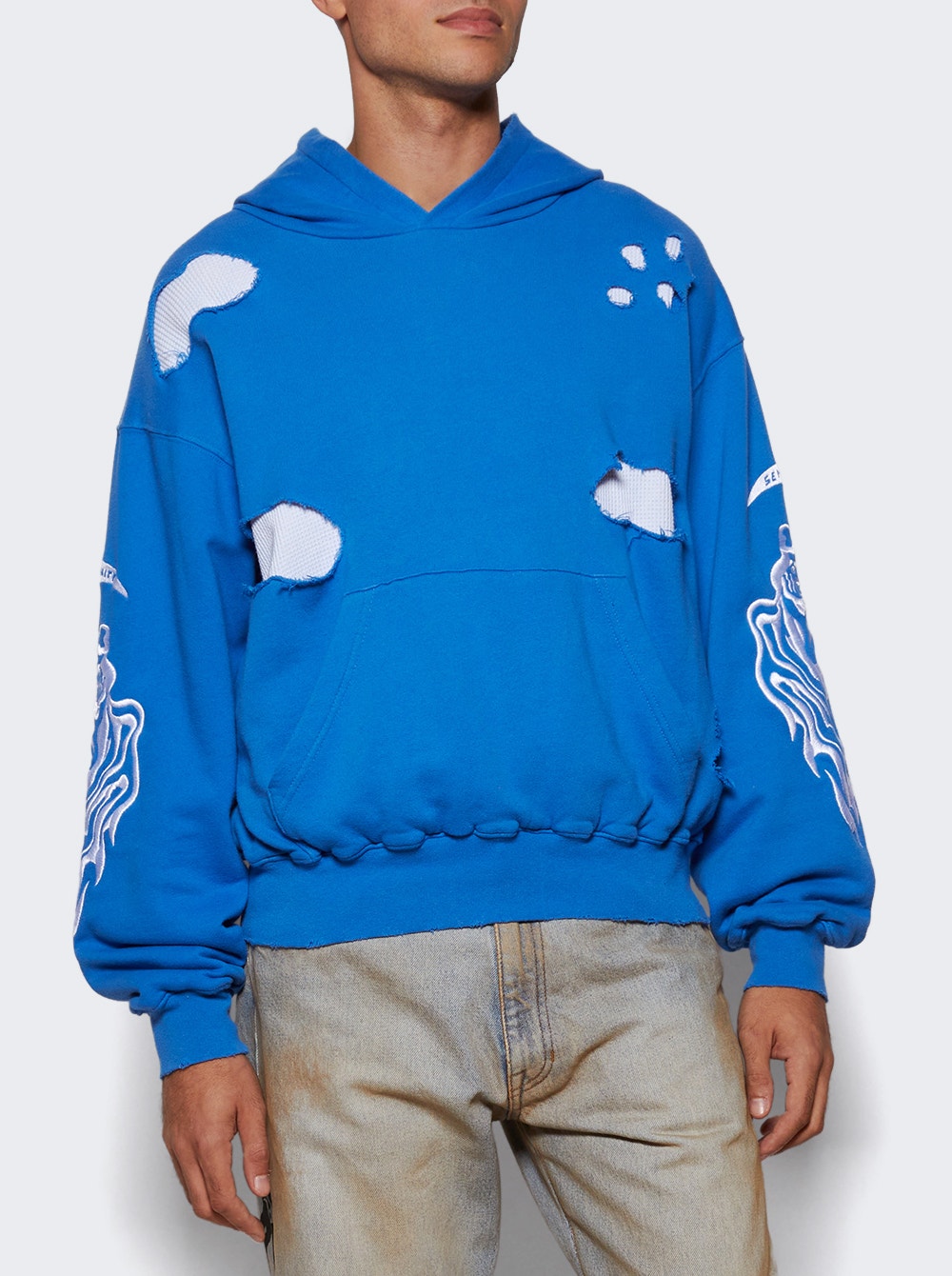 Serenity Reaper Distressed Thermal Lined Hoodie Blue