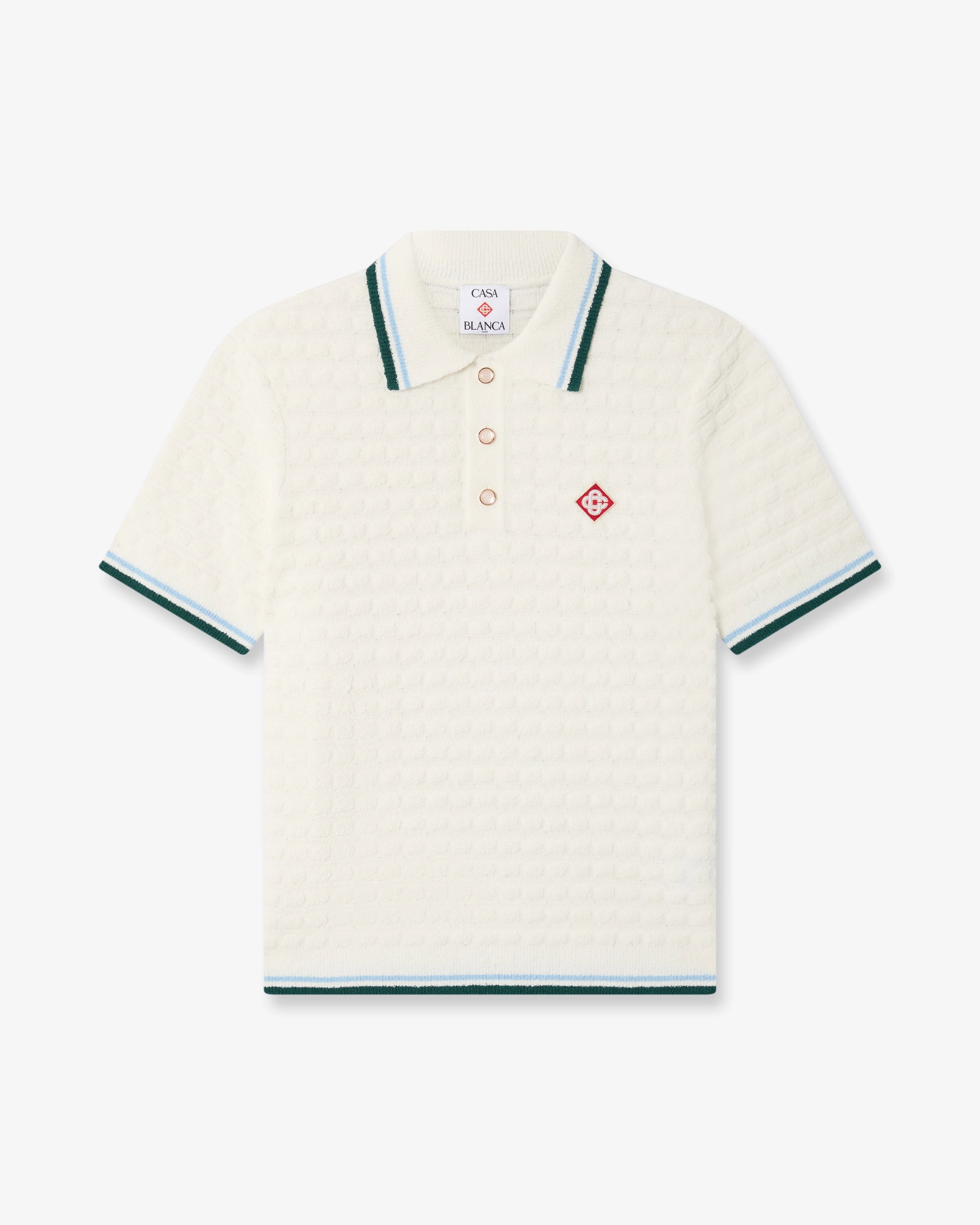 White Boucle Short Sleeve Polo Shirt