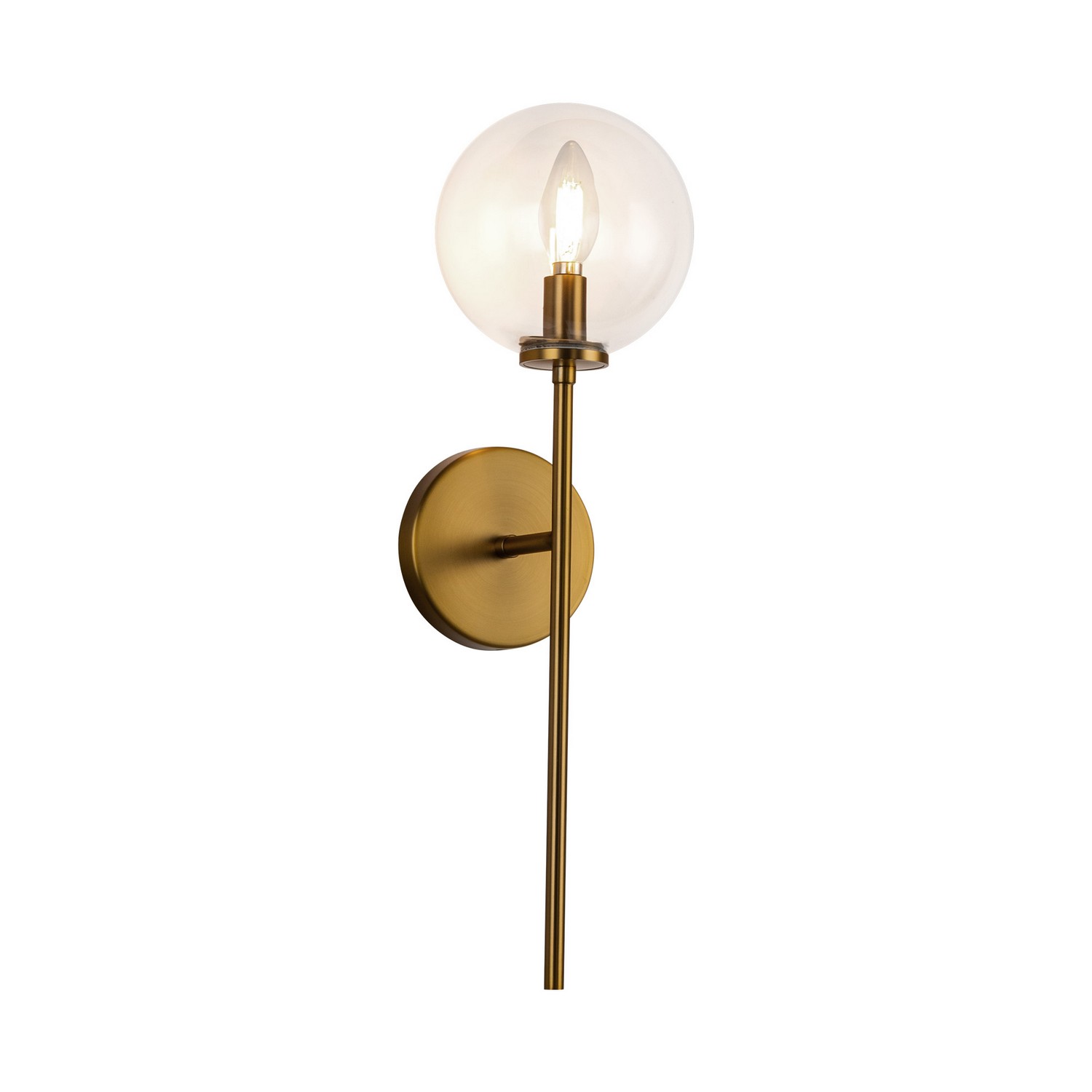 Cassia 1-Light Wall Vanity in Aged Brass with Clear Gla