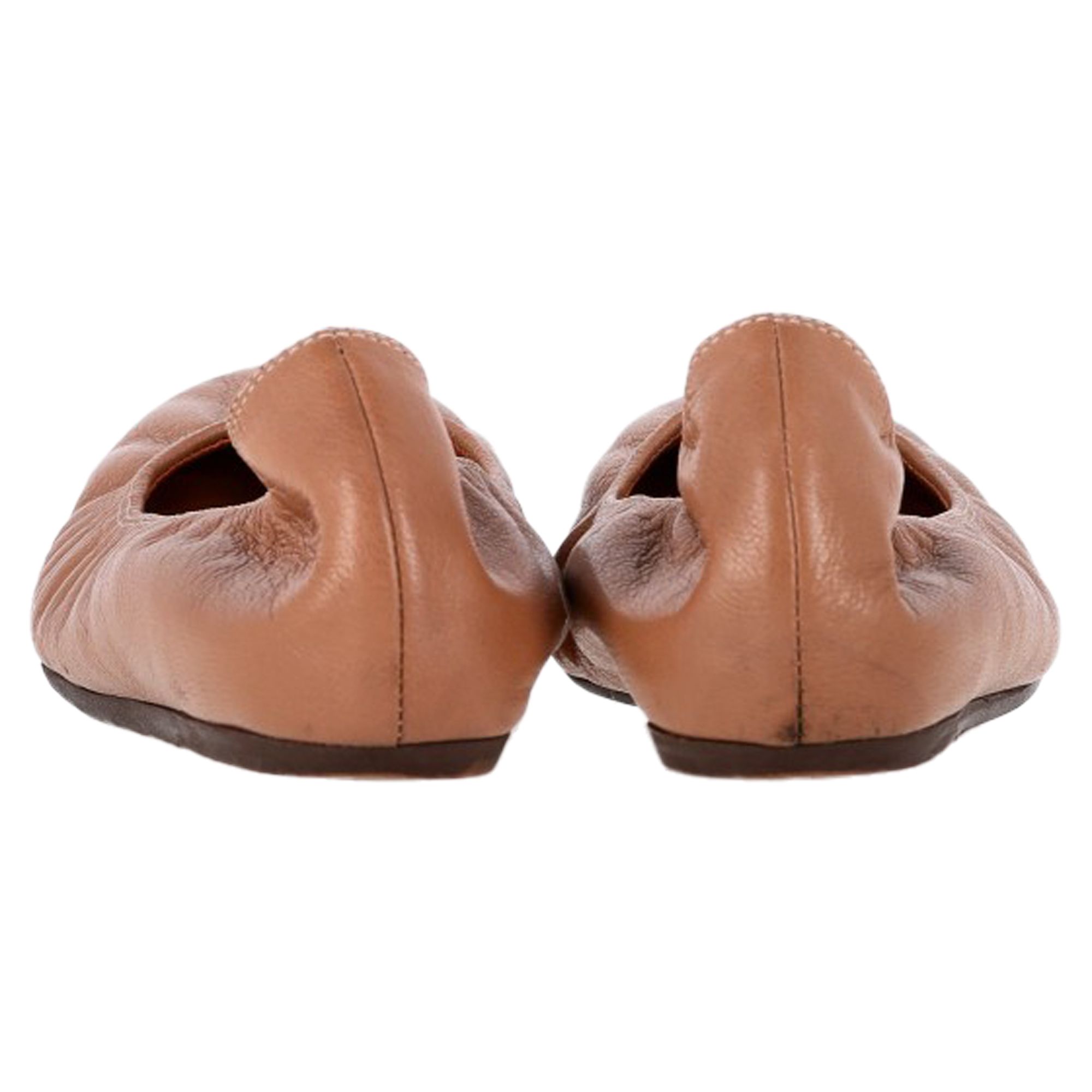 Lanvin Women's Preloved Round Toe Ballet Flats in Brown Leather in Light Brown