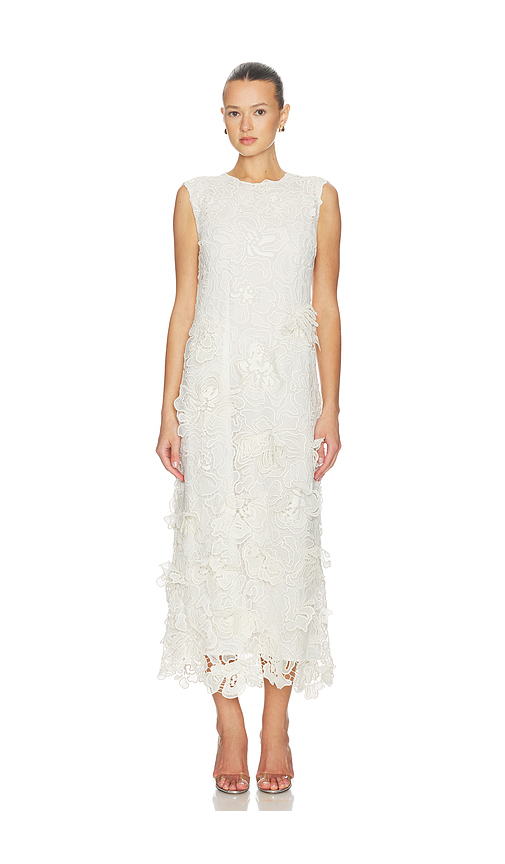 SIMKHAI Dahlia Lace Midi Dress in White. XS. Also in