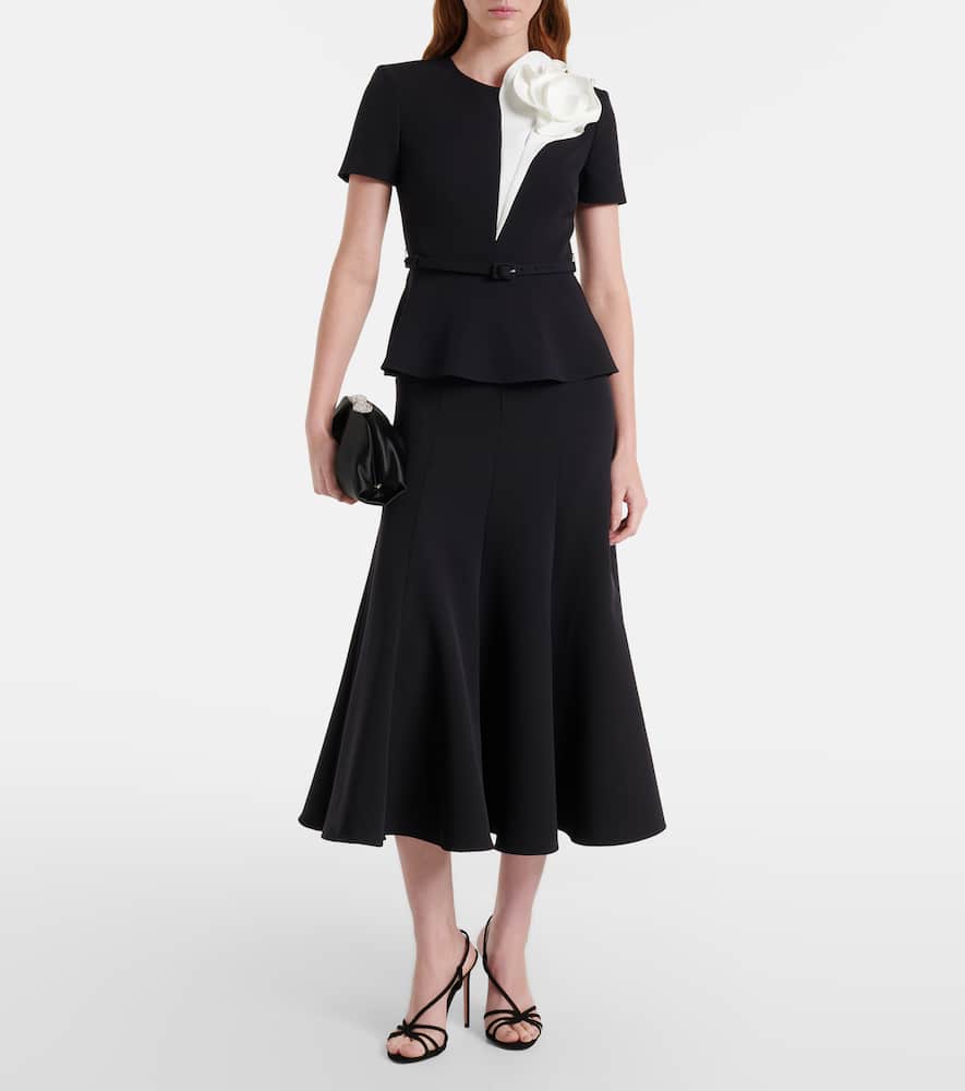 Floral-appliqué crêpe midi dress