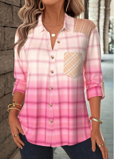 Modlily Pink Plaid Long Sleeve Button Up Shirt