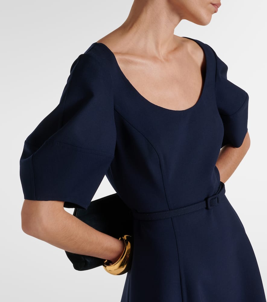 Puff-sleeve wool-blend midi dress