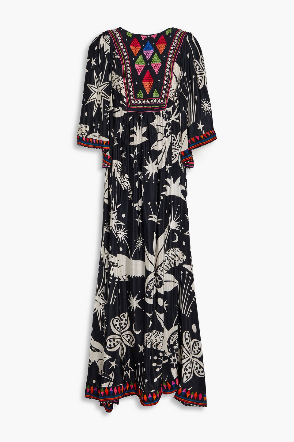 Embellished printed satin maxi dress - Black - XS