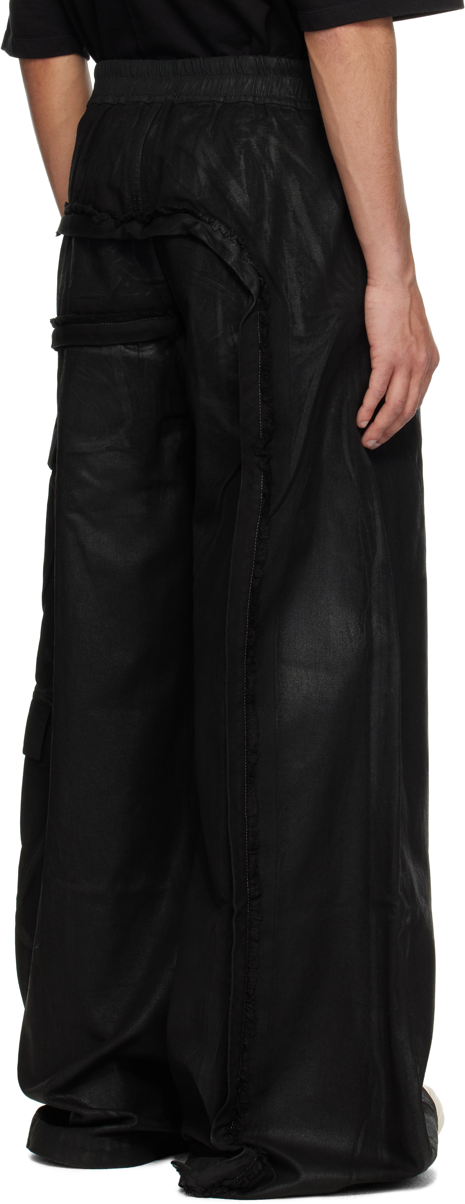 Rick Owens DRKSHDW Black Hollywood Imbalanced Double Cargo Jumbo Belas Denim Cargo Pants