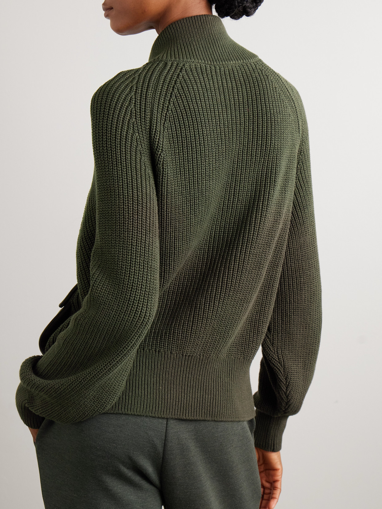 Tessa Doublesoft-trimmed Ribbed Cotton Cardigan - Green
