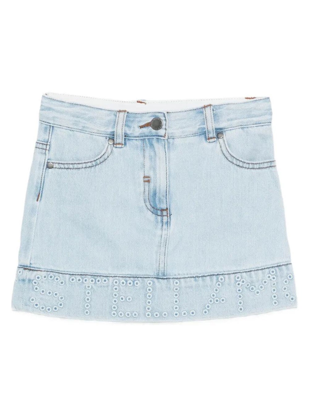 Denim Mini Skirt With Perforated Logo