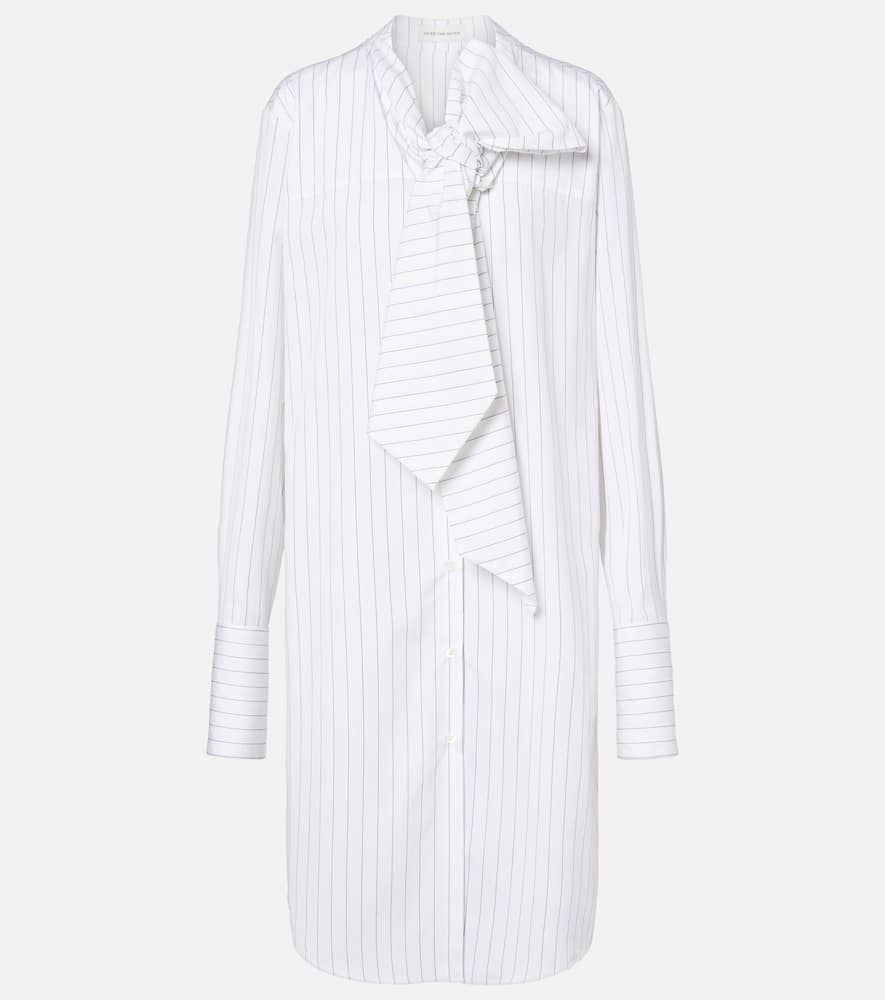 Striped tie-neck cotton minidress