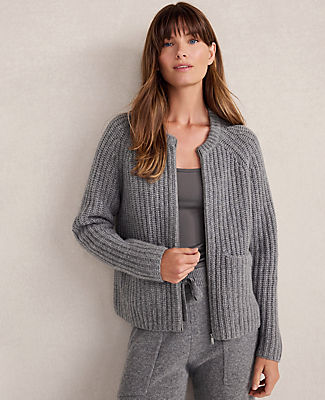 Ann Taylor Haven Well Within Cashmere Shaker Bomber Sweater Jacket