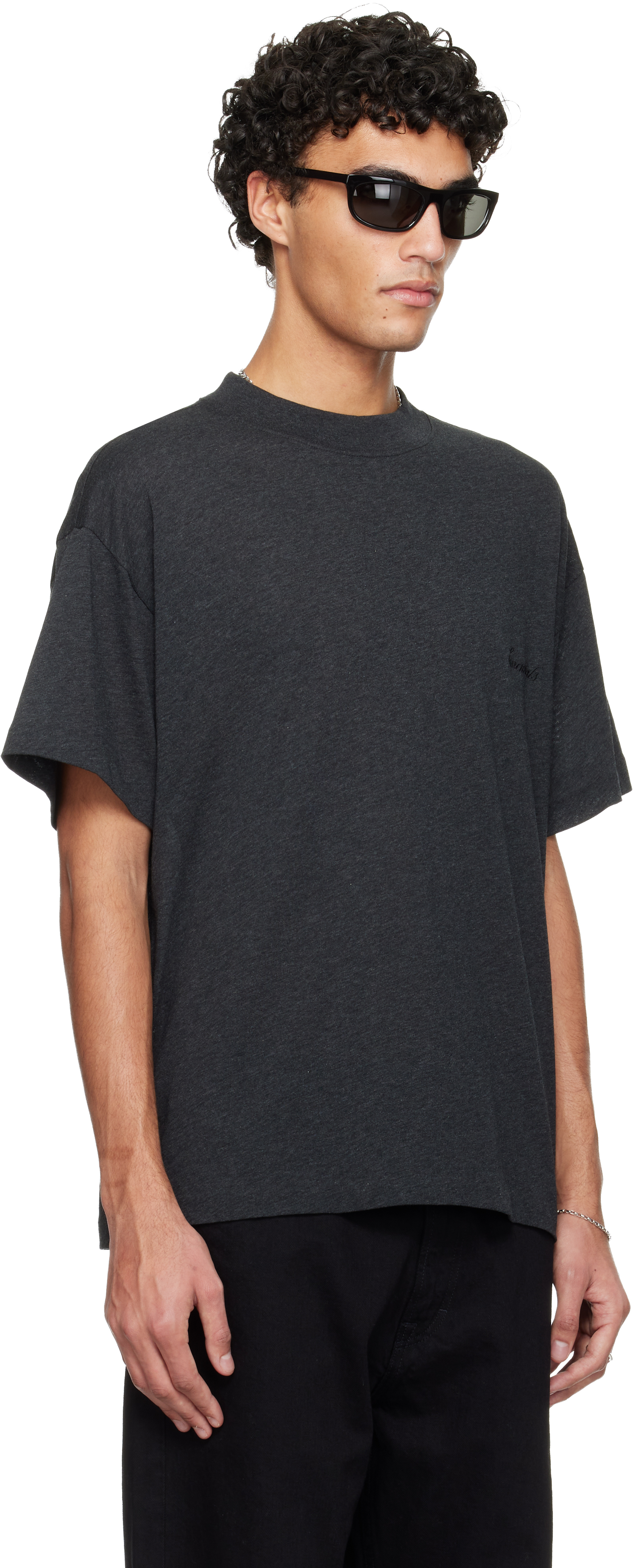 Gray Holiday Embroidered Essential T-shirt