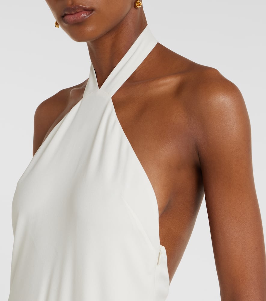 Meteora fringed halterneck crêpe cady gown