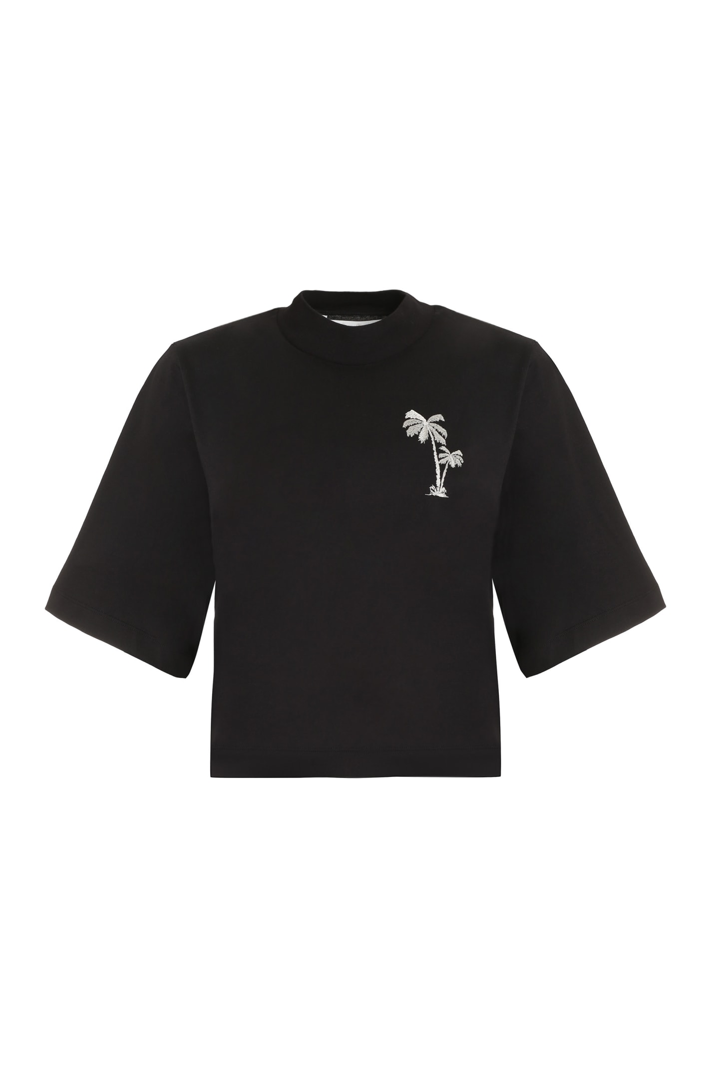 Palm-embroidery cropped T-shirt - Black