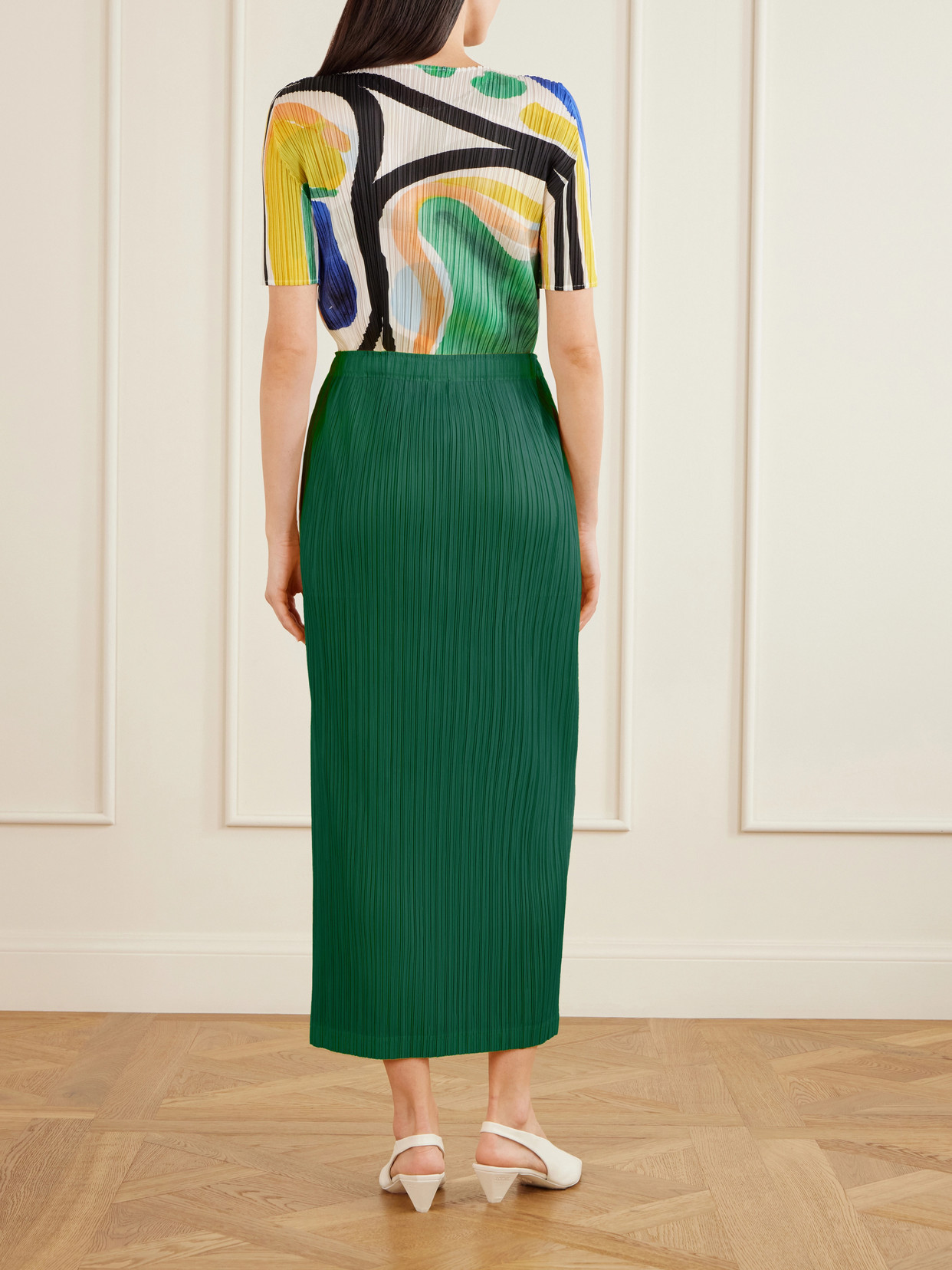 Plissé Midi Skirt - Green