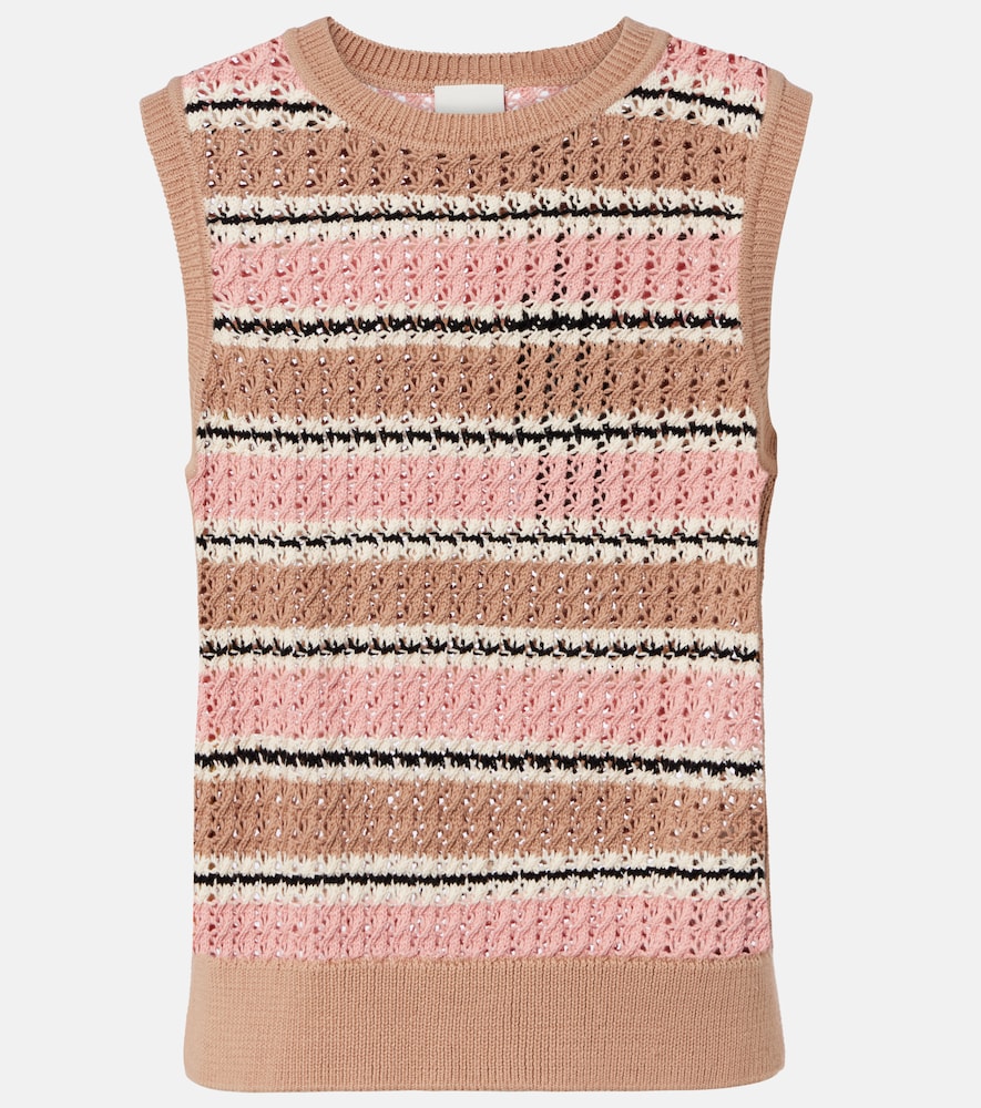 Deeley striped cotton pointelle top