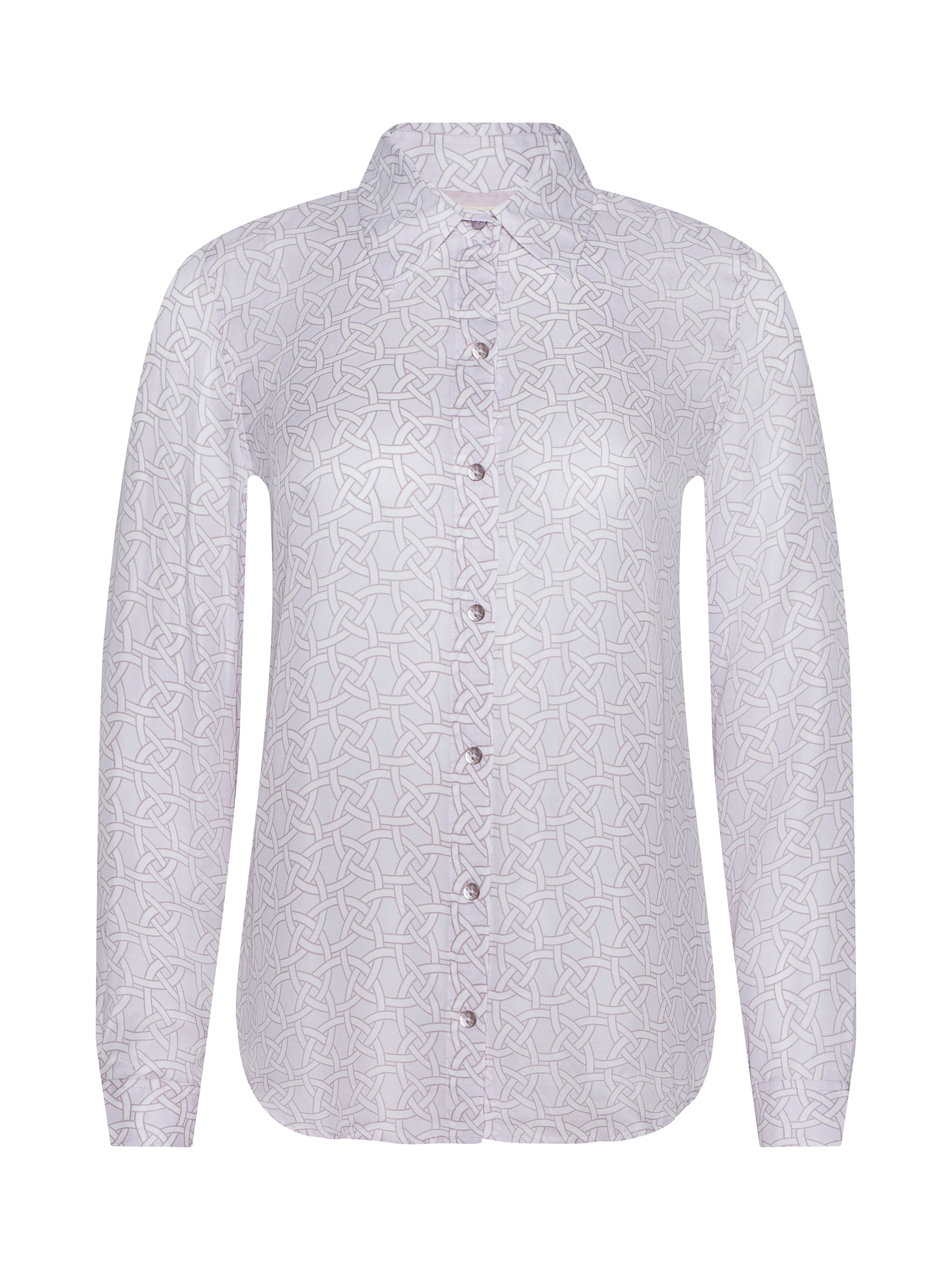 Nina Silk Blouse Top In Icy Lilac Linked Geo