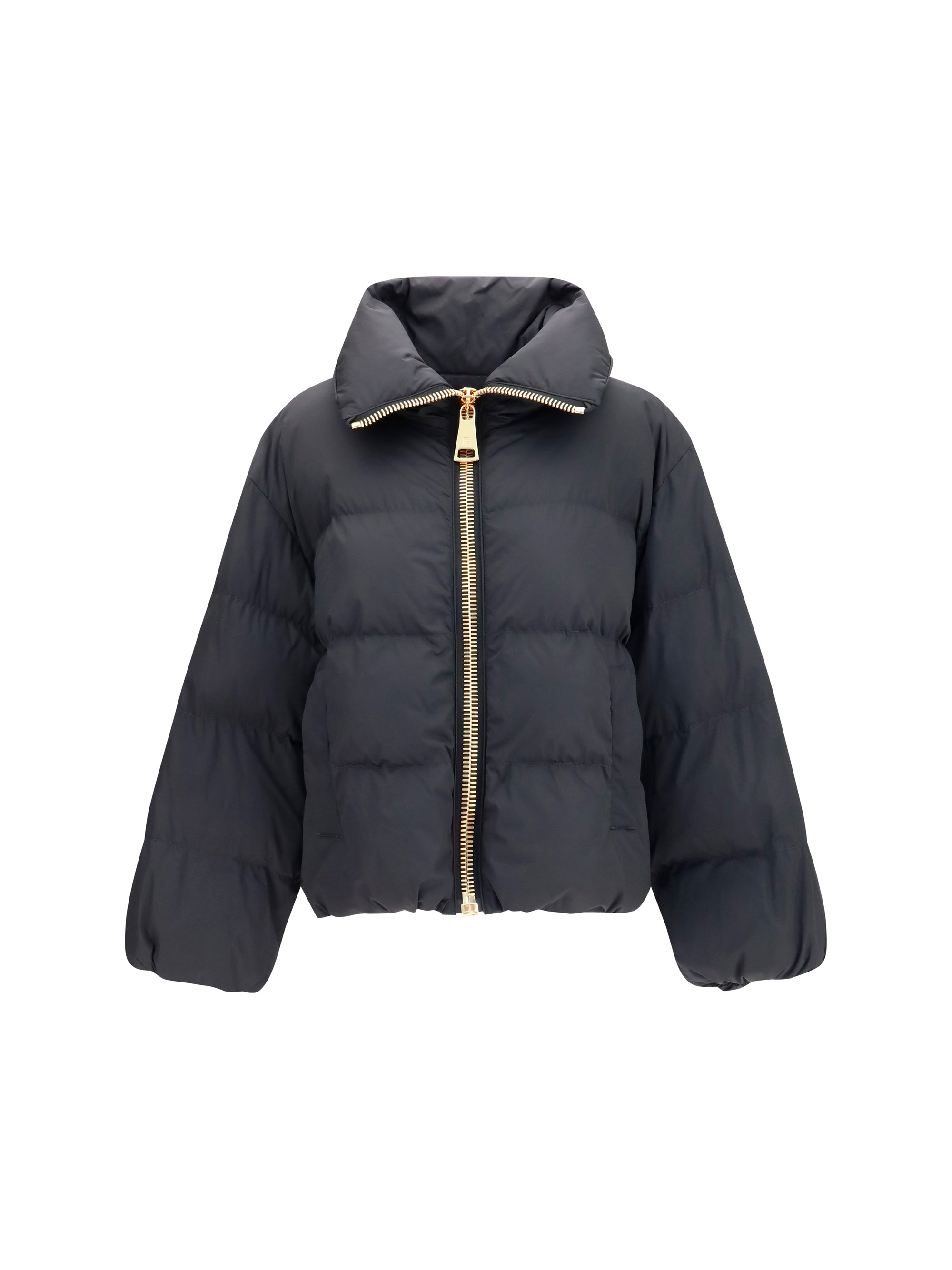 Quilted Padded High-Neck Down Jacket — Black