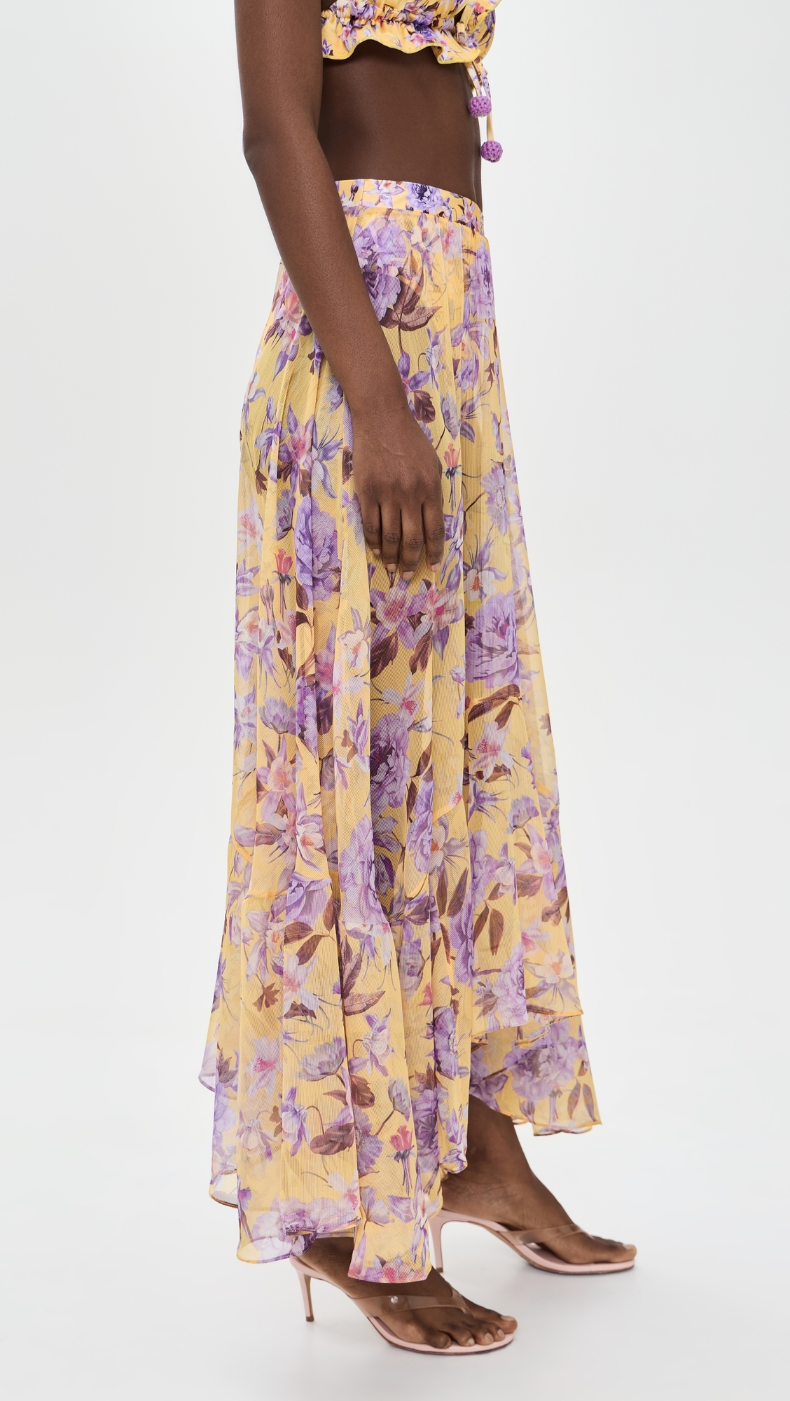 Peony Print Lycra Maxi Skirt Yellow