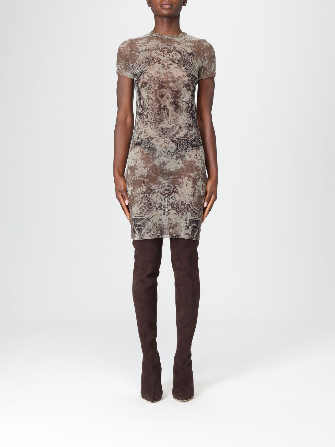 Abstract-pattern print mini dress - Grey